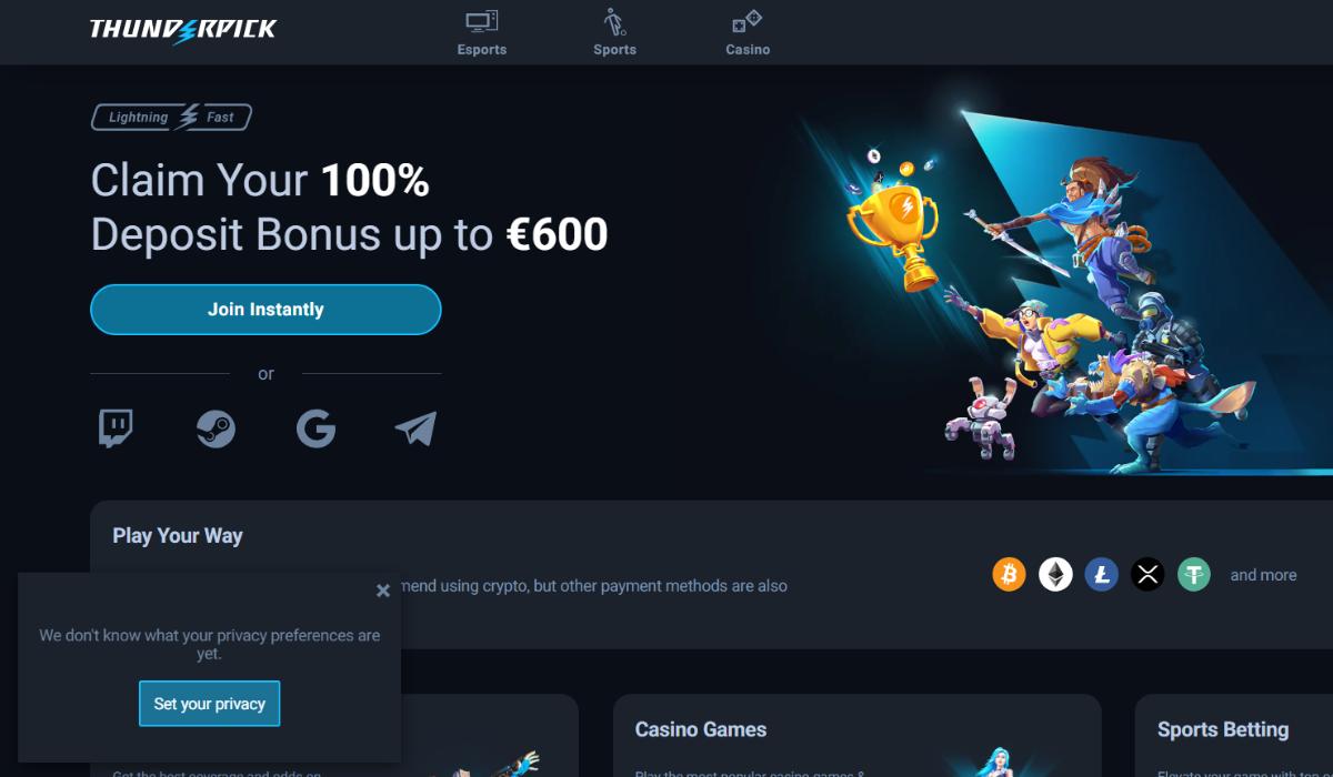 Dexsport Thunderpick USDT Dash esports betting site screenshot