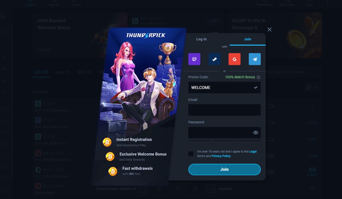 Thunderpick esports betting site