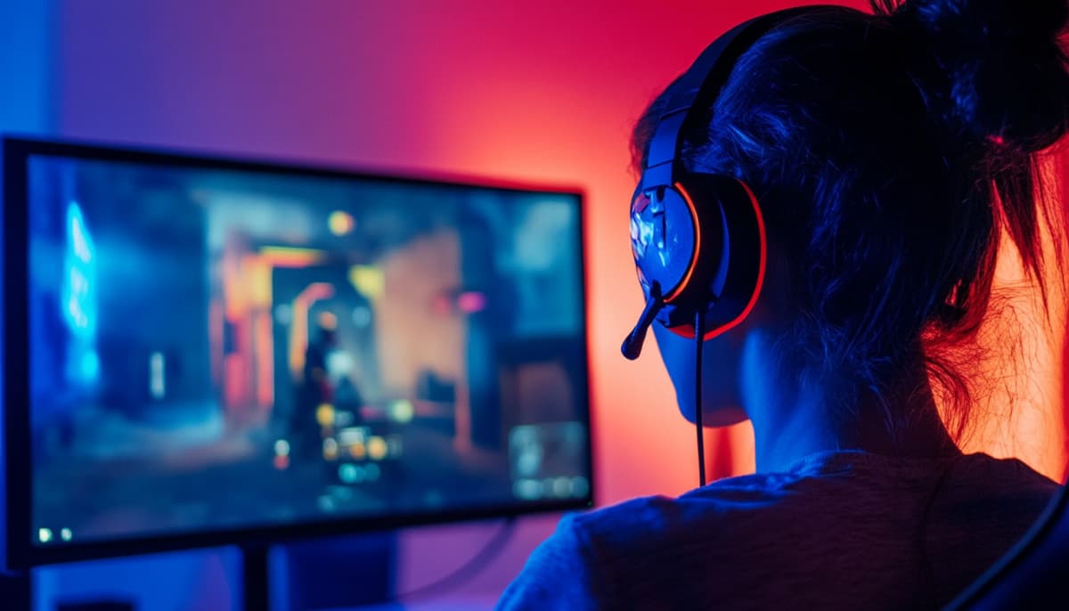 Gamer at a PC placing an esports bet using a mobile Bitcoin wallet app