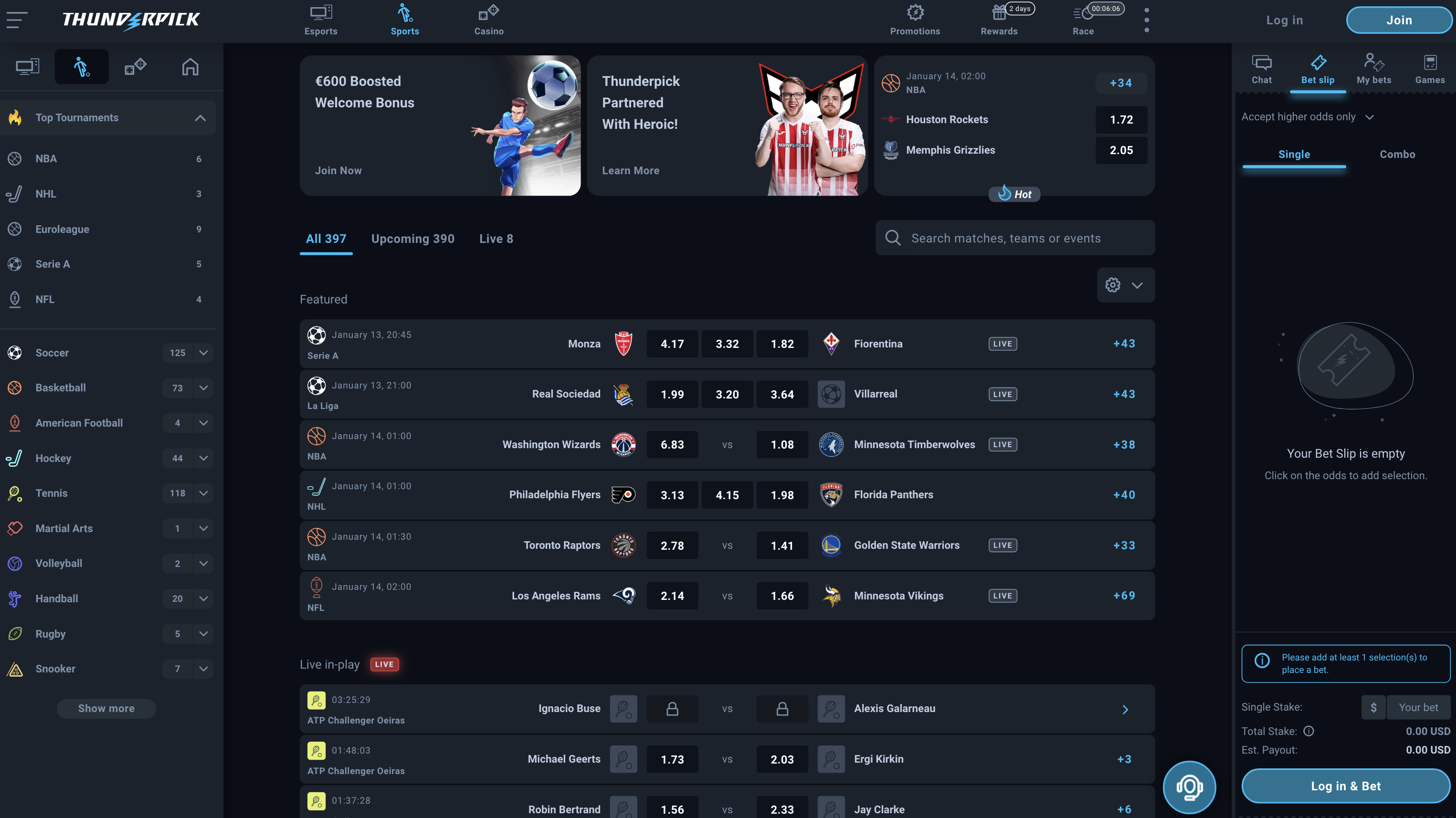 ThunderPick parlay boost esports betting interface