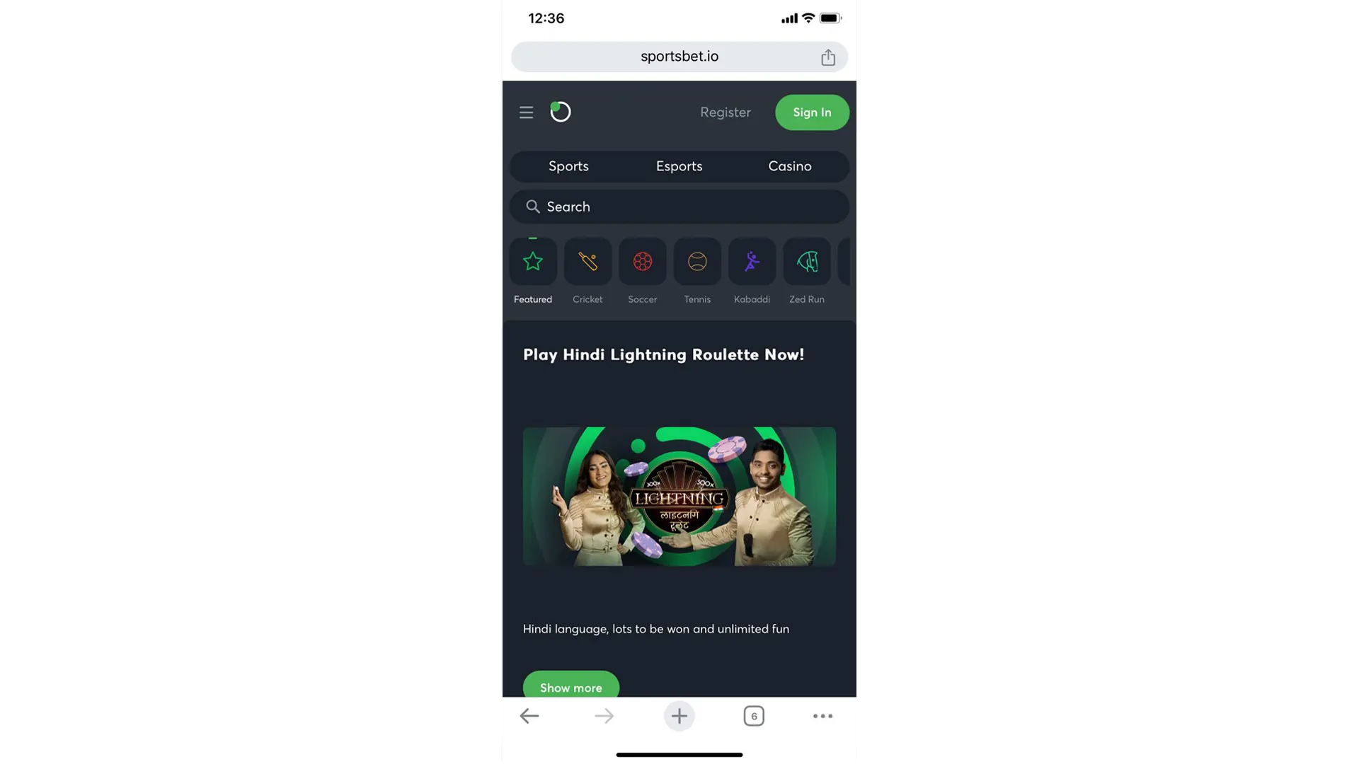 Sportsbet.io esports betting interface screenshot