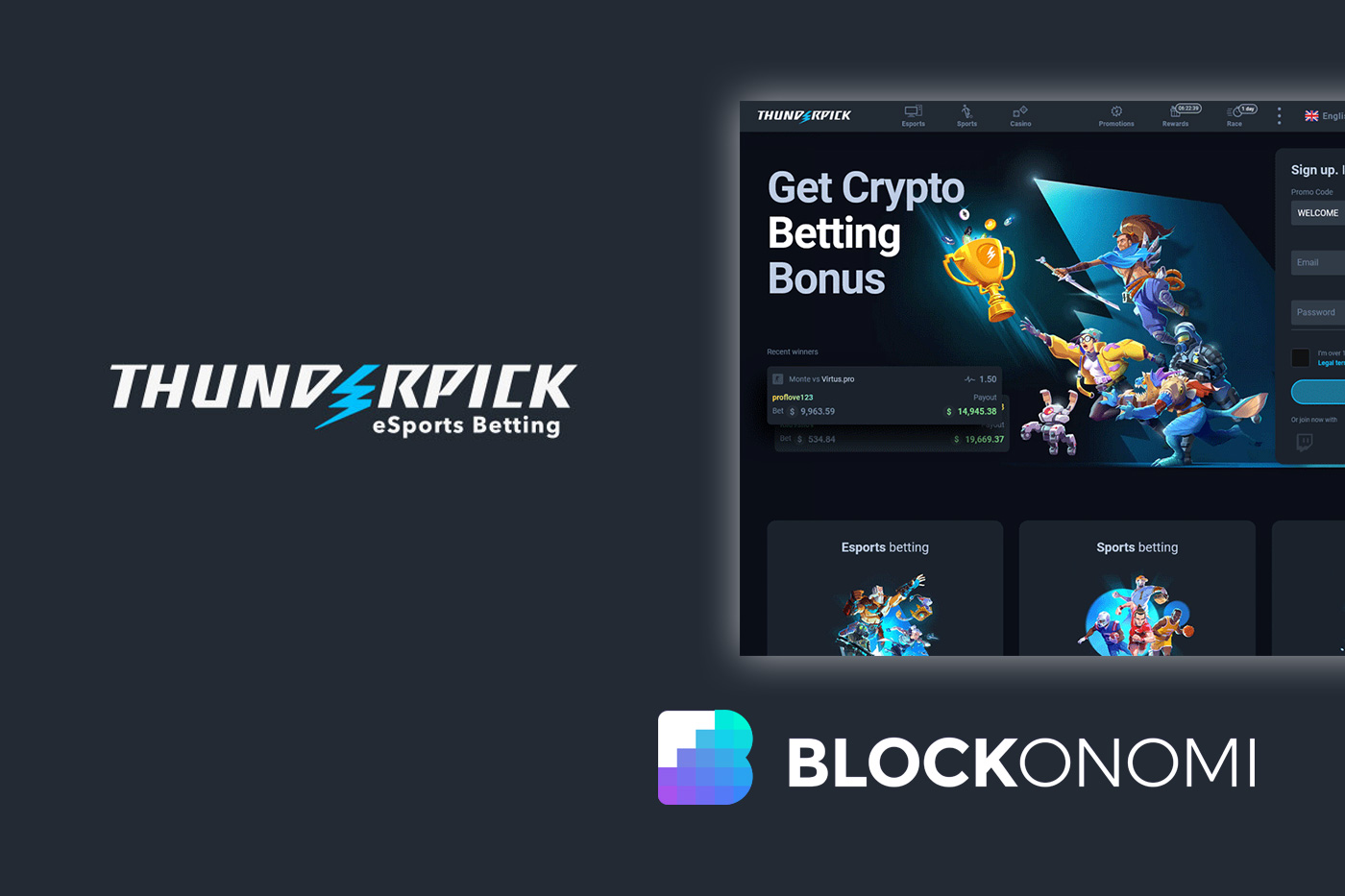 Thunderpick or BC.Game esports betting homepage screenshot