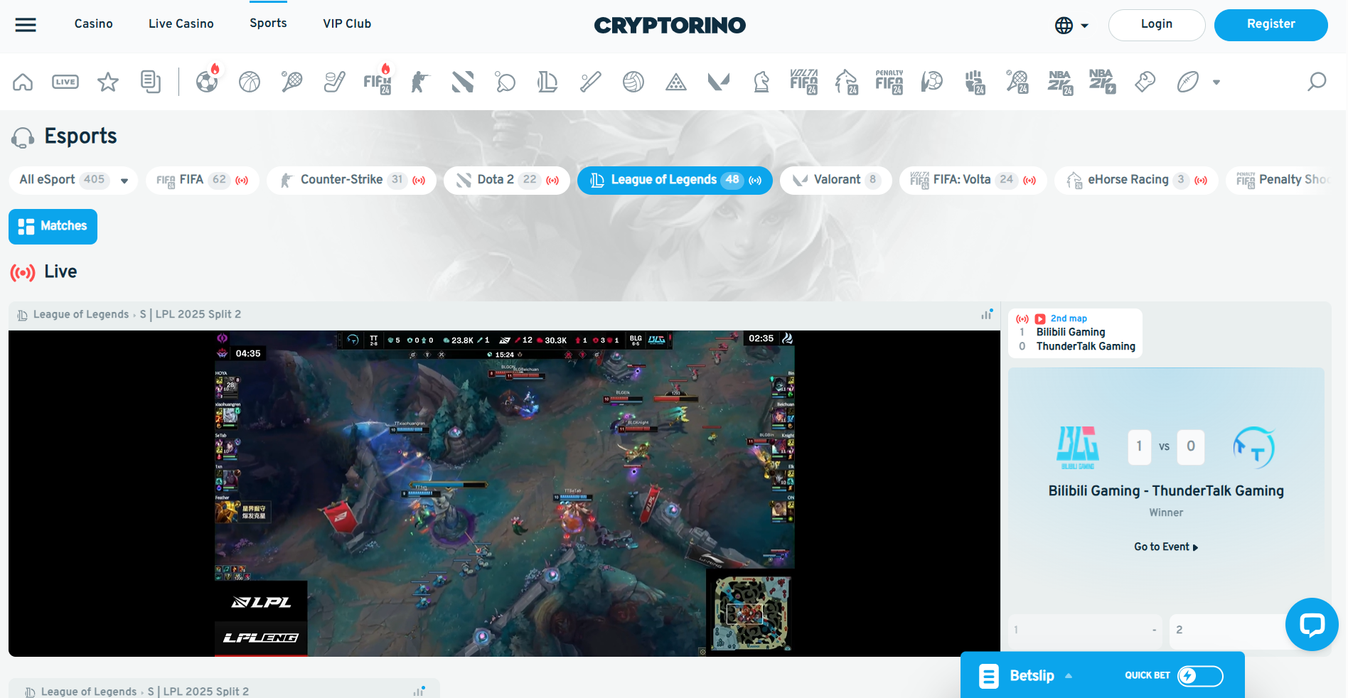 CoinCasino esports betting homepage 2025
